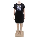 Plus Size Character Print O Neck Shirt Dress