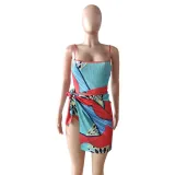 African Colorful Cover Up One Piece Bikini Set