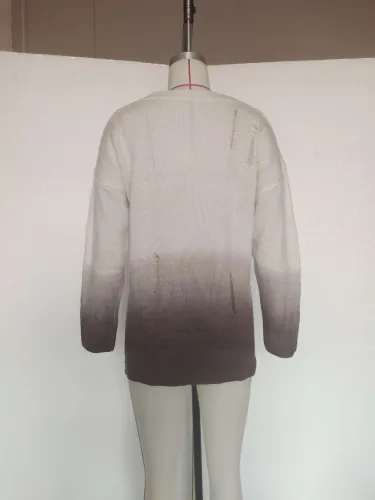 Fall Regular O Neck Gradient Knitted Top
