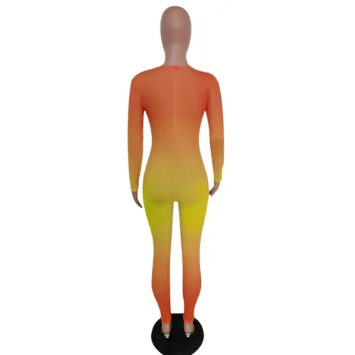 Sexy Gradient Long Sleeve Bodycon Jumpsuit