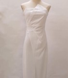 Solid Color Strapless Slit Evening Dress