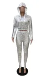 Sports Print Crop Top and Pants Tracksuit