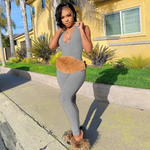 Sports Fitness Backless Halter Jumpsuit