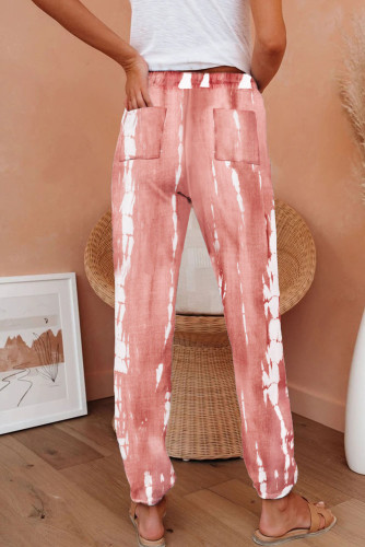 粉色扎染针织前后口袋束脚舒适休闲裤