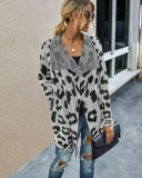 Falls Turndown Collar Irregular Leopard Cardigans