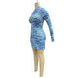 Sexy Cut Out Tie Dye Mini Dress with Full Sleeves