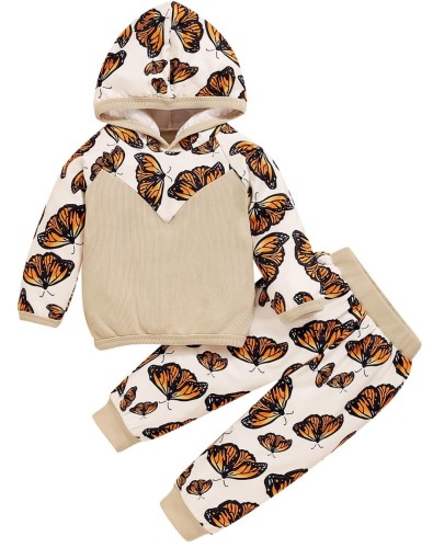Kids Girl Autumn Two Piece Butterfly Hoodie Tracksuit