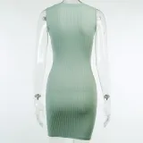 Green Knitted Sleeveless Mini Dress
