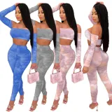Tie Dye Sexy Crop Top and High Waist Pants Set