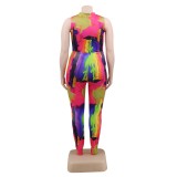 Plus Size Matching Colorful Top and Pants Set