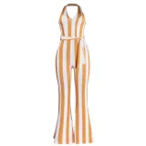 Summer Wide Striped Halter Jumpsuit with Belt