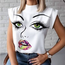 Summer Print White O Neck Regular Shirt