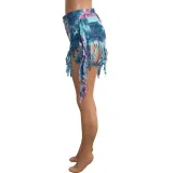 Tie Dye High Waist Tassels Denim Shorts