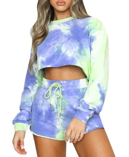 Fall Tie Dye Two Piece Shorts Lounge Set