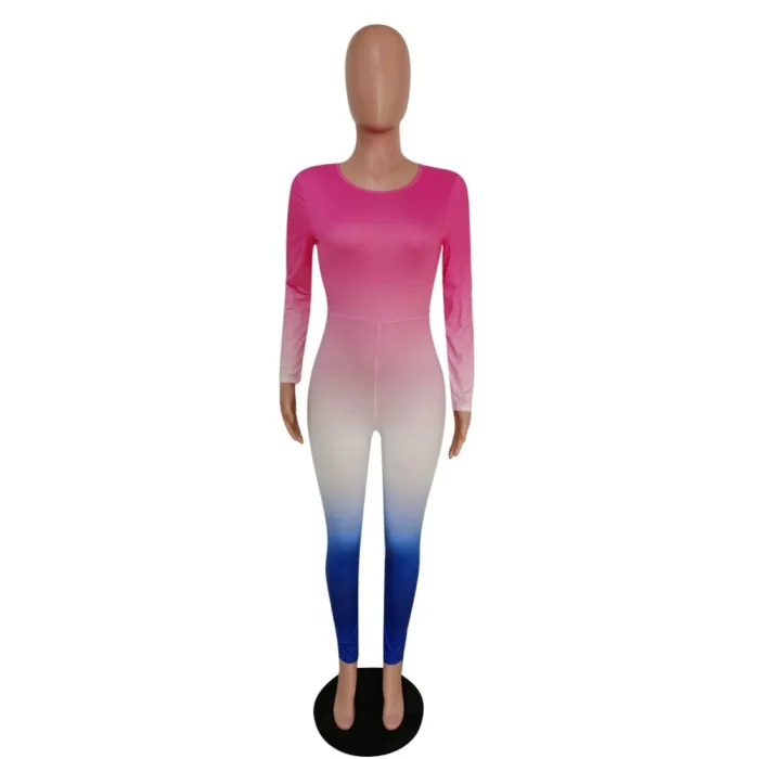 Sexy Gradient Long Sleeve Bodycon Jumpsuit