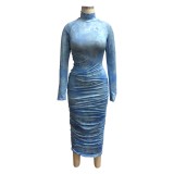 Tie Dye Sexy Long Curvy Dress with Full Sleeves