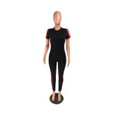 Sexy Short Sleeve Contrast Bodycon Jumpsuit
