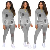 Gradient Two Piece Matching Ripped Pants Set