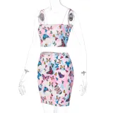 Sexy Two Piece Butterfly Mini Skirt Set