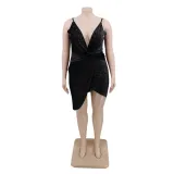 Plus Size Sequins Strap Wrapped Party Dress
