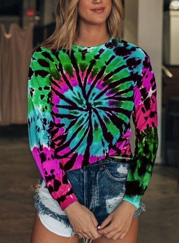 Fall Tie Dye O Neck Shirt with Full Sleeves