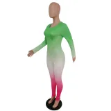 Sexy Gradient Long Sleeve Bodycon Jumpsuit