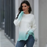 Fall Regular O Neck Gradient Knitted Top