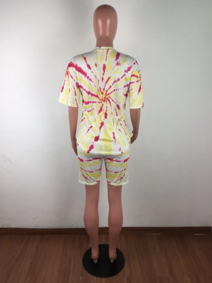 Summer Tie Dye Two Piece Biker Shorts Set
