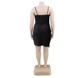 Plus Size Sequins Strap Wrapped Party Dress