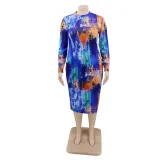 Plus Size Tie Dye Midi Dress with Full Sleeves