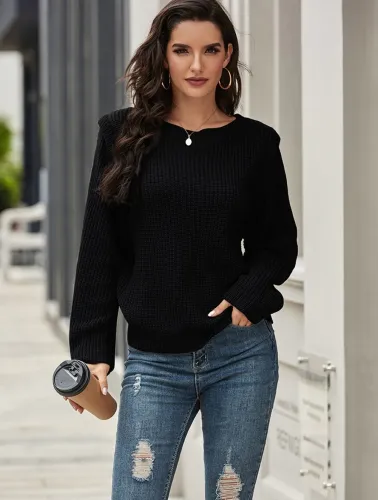 Fall Regular O Neck Plain Pullover Sweater