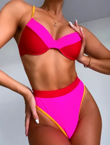 Contrast Two Piece High Waist Swimwear