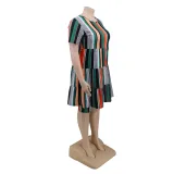 Plus Size Two Piece Stripes Short Set