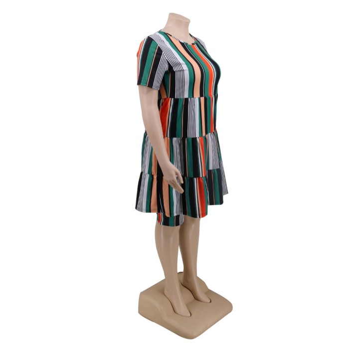 Plus Size Two Piece Stripes Short Set