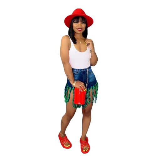 Stylish High Waist Tassels Denim Shorts