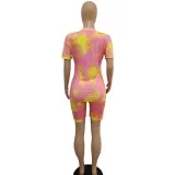 Summer Lip Print Two Piece Biker Shorts Set