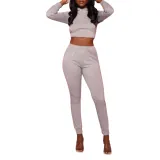 Autumn Sexy Lace Up Hoodie Crop Top and Pants Set