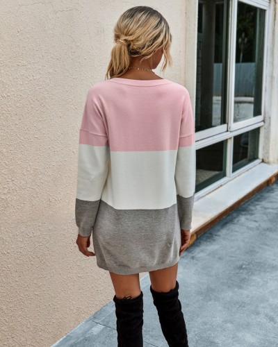 Autumn Contrast Knit Mini Dress