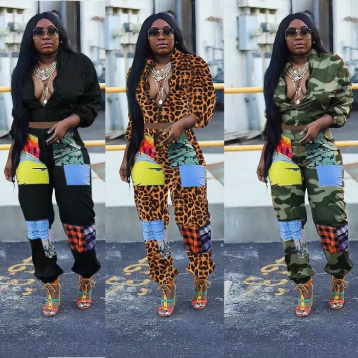 Casual Print Two Piece Matching Crop Top and Pants Set