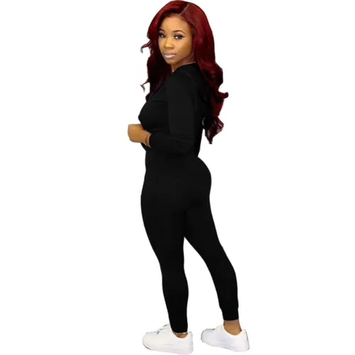 Solid Color Autumn Tight Hoodie Tracksuit