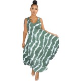 Summer Tie Dye O Neck Sleeveless Long Dress