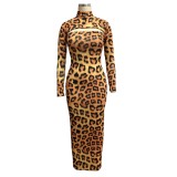 Print Sexy Cut Out Long Curvy Dress with Full Sleeves