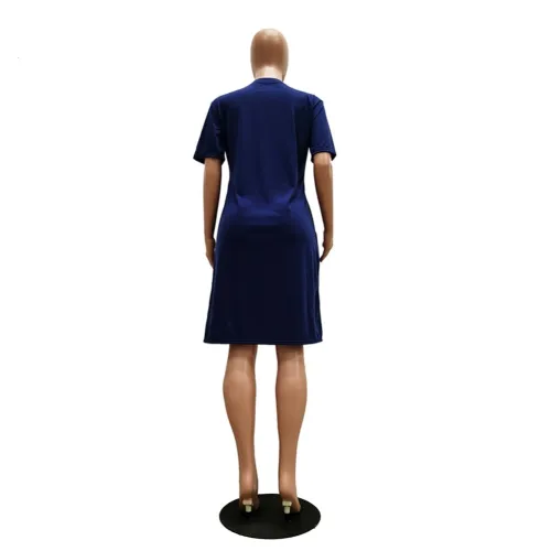 Summer Plain Round Neck Pocket Shirt Dress