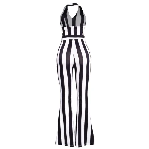 Summer Wide Striped Halter Jumpsuit with Belt