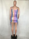 Sexy Rainbow Strap Mini Bodycon Dress