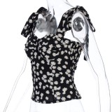 Sexy Vintage Floral Tied Strap Slim Top