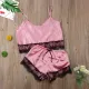 Summer Two Piece Satin Shorts Pajama Set with Lace Trims