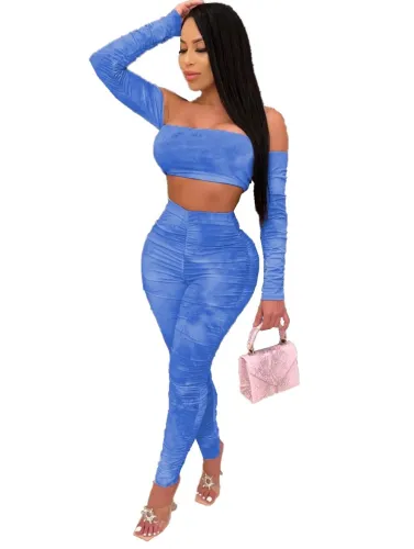 Tie Dye Sexy Crop Top and High Waist Pants Set