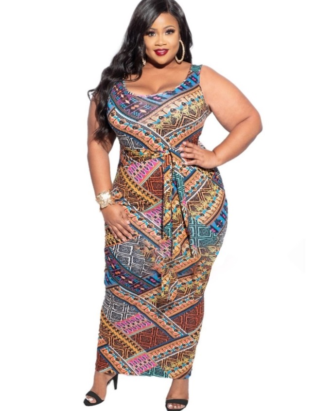 Plus Size Colorful Long Tank Fitted Dress