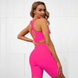 Sports Yoga Plain Bra and High Waist Shorts Set